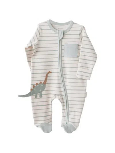 Andywawa Babies' Striped Dinosaur-patch Pajama In Gray