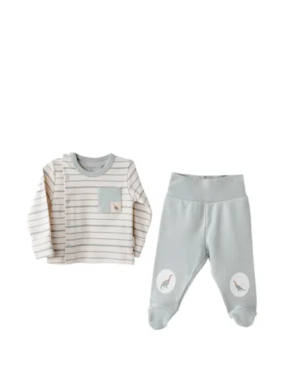 Andywawa Babies' Striped Dinosaur-patch Pajamas In Green