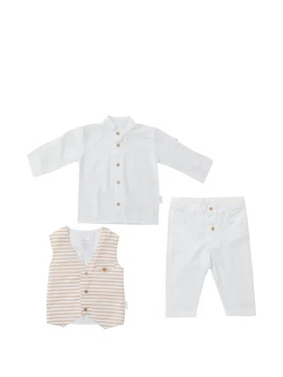 Andywawa Babies' Striped Waistcoat-detail Three-piece Outfit In White