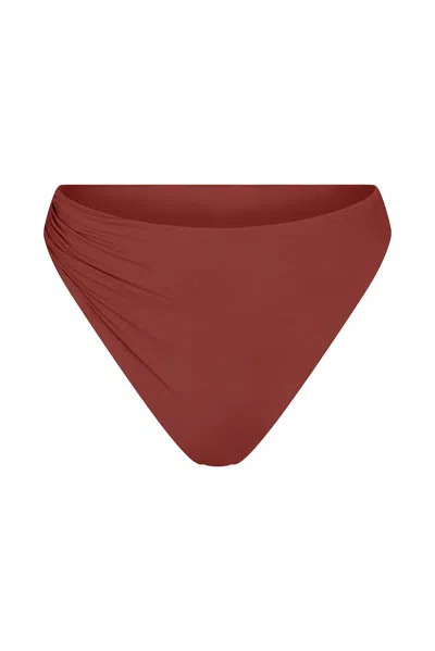 Anemos Archive Sale | Draped Asymmetric Midi Bikini Bottom In Burgundy