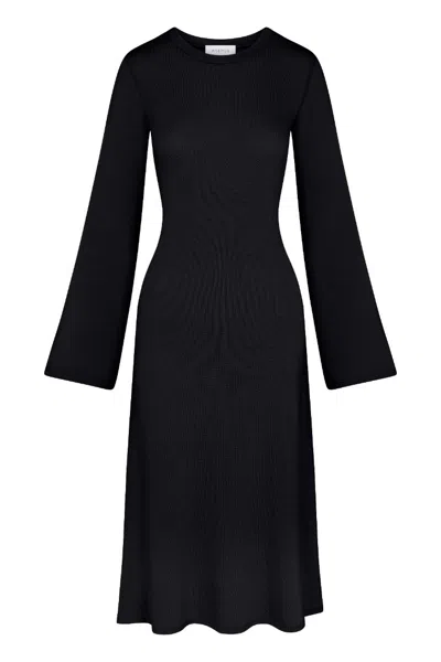 Anemos Bell Sleeve Midi Dress In Tencel Knit In Black