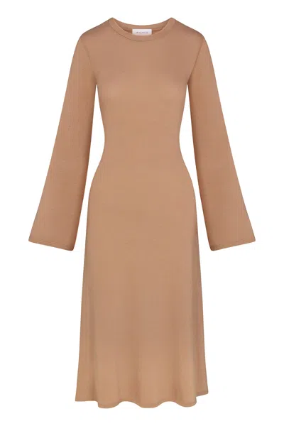 Anemos Bell Sleeve Midi Dress In Tencel Knit In Brown