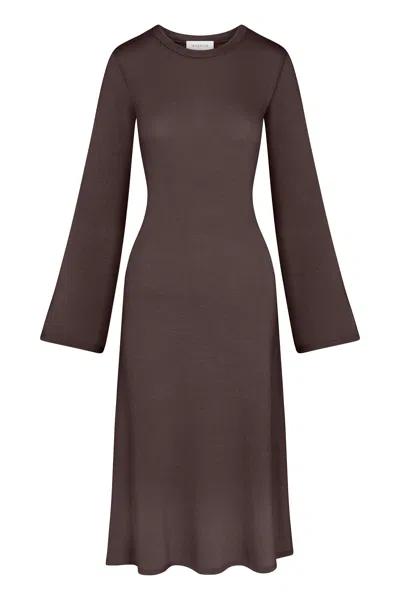 Anemos Bell Sleeve Midi Dress In Tencel Knit In Brown