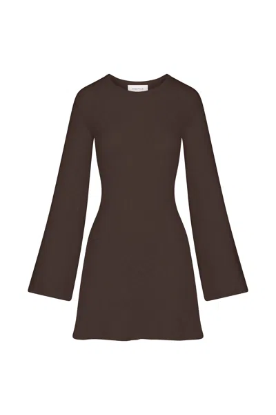 Anemos Bell Sleeve Mini Dress In Crochet Knit In Brown