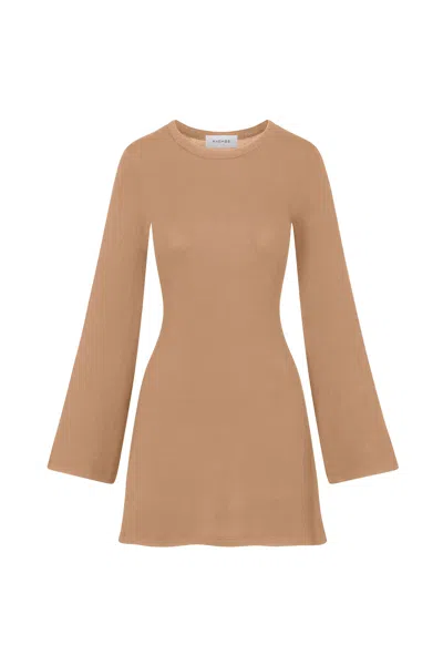 Anemos Bell Sleeve Mini Dress In Modal Knit In Brown