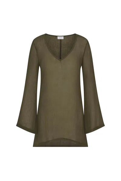 Anemos Bell Sleeve Tunic Dress In Woven Bamboo Cotton Gauze In Green