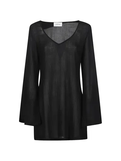 Anemos Bell-sleeve Tunic Mini Dress In Black