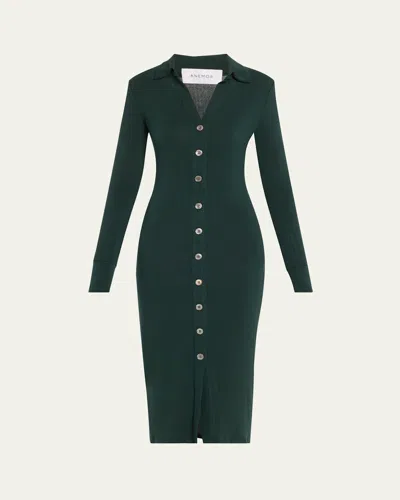 Anemos Cardigan Knit Midi Dress In Dark Green