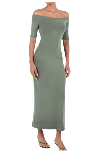 Anemos Carolyn Off-the-shoulder Jersey Midi Dress In Sage In Green