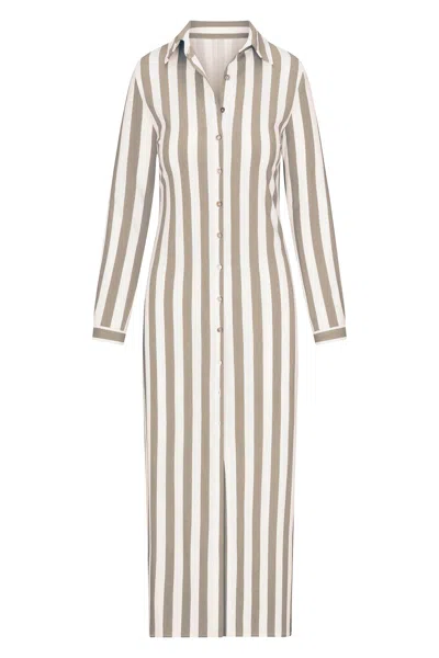 Anemos Collared Button-down Maxi Shirt Dress In Striped Stretch Twill In Natural Stripe