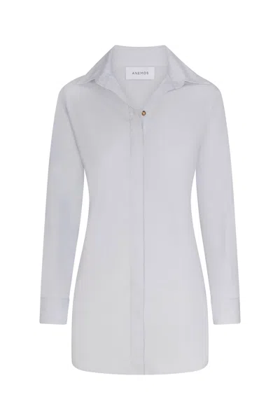 Anemos Collared Mini Dress In Stretch Cotton In White