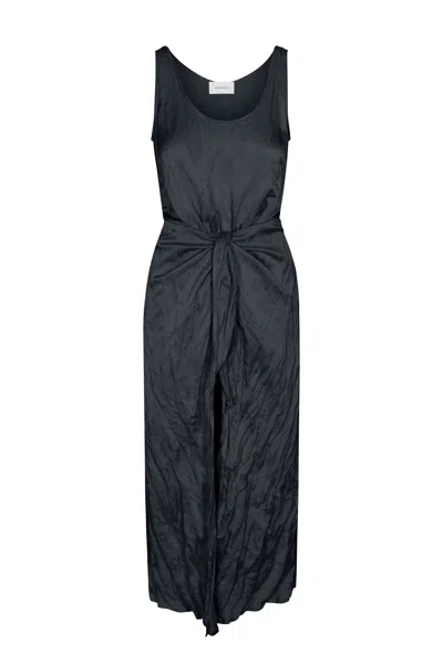 Anemos D.k. Midi Wrap Dress In Lustrous Crinkle Weave In Black