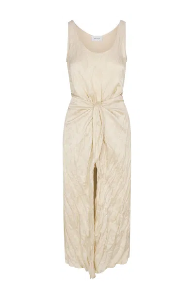 Anemos D.k. Midi Wrap Dress In Lustrous Crinkle Weave In Brown
