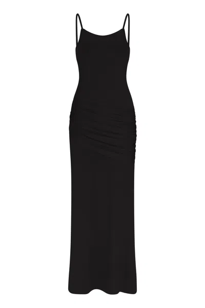 Anemos Draped Front Midi Dress In Compact Jersey In Black