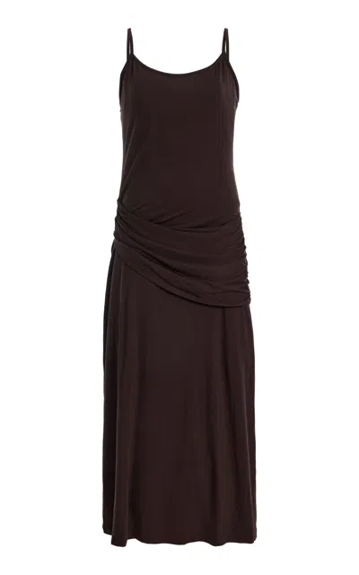 Anemos Draped Jersey Midi Dress In Brown