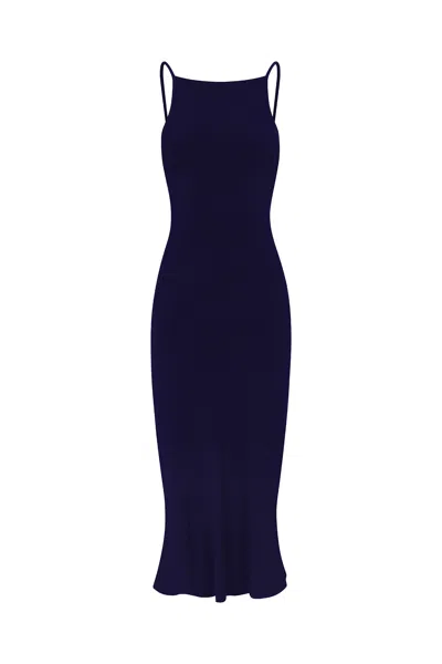 Anemos Gisele Bias-cut Midi Dress In Stretch Twill In Marine