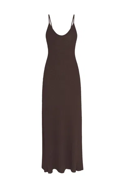Anemos Harlow Midi Slip Dress In Crochet Knit In Brown