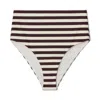 Anemos High-waist Bikini Bottom In Espresso & White Horizontal Stripe