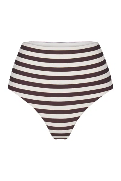 Anemos High-waist Bikini Bottom In Espresso Horizontal Stripes In Espresso & White Horizontal Striped