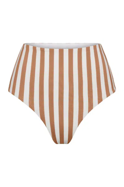 Anemos High-waist Bikini Bottom In Fawn Vertical Stripes In Fawn & White Vertical Striped