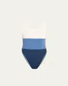 Anemos Hume Tricolor One-piece Swimsuit In White/azure/navy