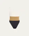 Anemos Hume Tricolor One-piece Swimsuit In White/black/sandstone