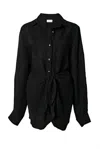 Anemos The L.a. Button-down Wrap Dress In Linen Cupro In Black