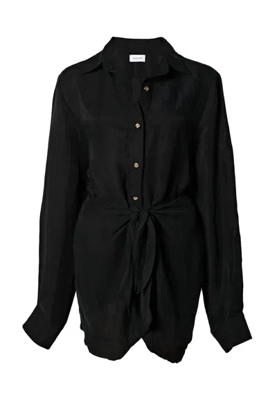 ANEMOS LA BUTTON DOWN MINI WRAP DRESS IN BLACK