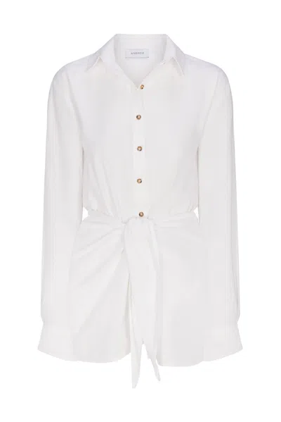 Anemos L.a. Button-down Wrap Mini Dress In Stretch Cotton In White
