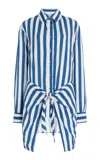 Anemos L.a. Striped Stretch-twill Mini Wrap Shirt Dress In Azure / White Stripe