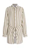 Anemos L.a. Striped Twill Mini Shirt Dress In Animal Print