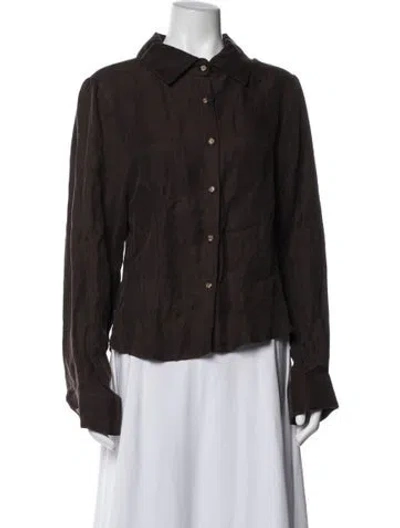 Pre-owned Anemos Linen Long Sleeve Button-up Top In Brown