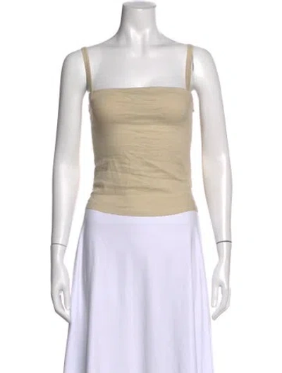 Pre-owned Anemos Linen Square Neckline Crop Top In Brown