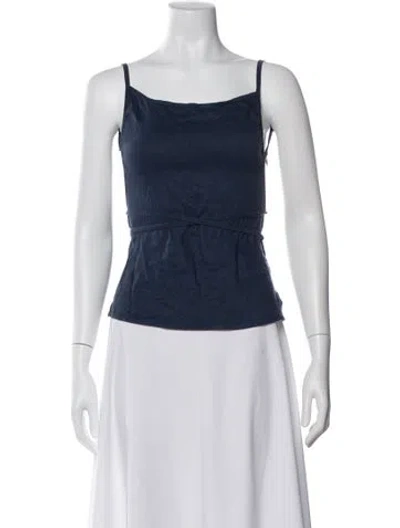 Pre-owned Anemos Linen Square Neckline Top In Blue