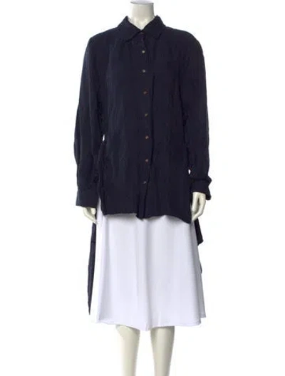 Pre-owned Anemos Long Sleeve Button-up Top In Black