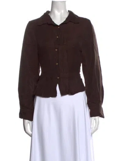 Pre-owned Anemos Long Sleeve Button-up Top In Brown