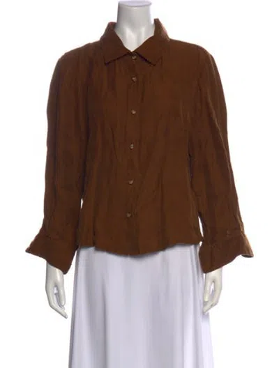 Pre-owned Anemos Long Sleeve Button-up Top In Brown