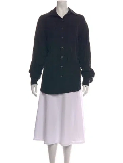 Pre-owned Anemos Long Sleeve Button-up Top In Green
