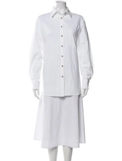 Pre-owned Anemos Long Sleeve Button-up Top In White