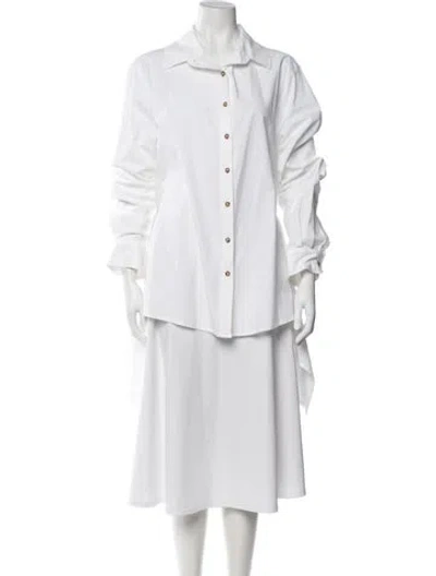 Pre-owned Anemos Long Sleeve Button-up Top In White