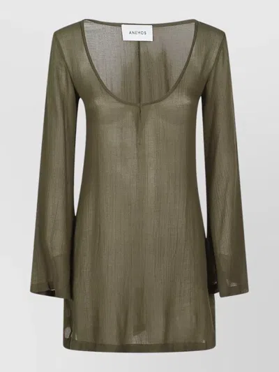 Anemos Long Sleeve V Neck Mini Beach Tunic In Green