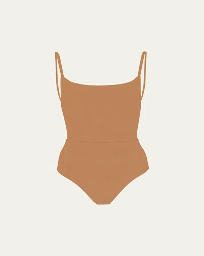 Anemos Mixed Stripes Square-neck One-piece Swimsuit In Brown