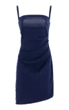 Anemos Nadege Asymetrical Draped Linen-blend Mini Dress In Blue