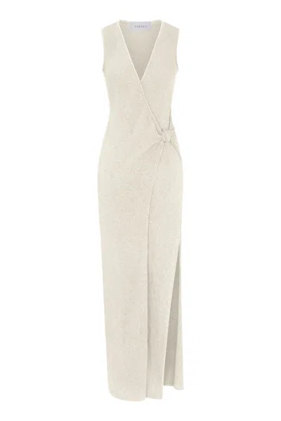 Anemos Plunging Knot Wrap Dress In Crochet Knit In White