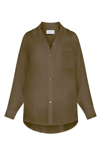 Anemos Pool Shirt Button-down Tunic In Woven Bamboo Cotton Gauze In Brown