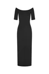Anemos Carolyn Off The Shoulder Midi Dress In Luxe Cupro Jersey In Black