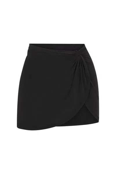 Anemos Knot Draped Mini Skirt In Luxe Cupro Jersey In Black