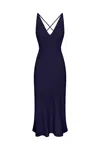 Anemos Preorder: Plunging Bias-cut Dress In Stretch Twill In Marine