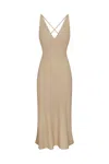 Anemos Preorder: Plunging Bias-cut Dress In Stretch Twill In Taupe