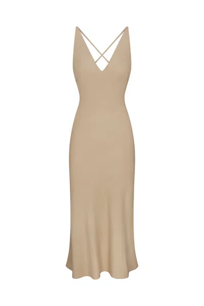 Anemos Preorder: Plunging Bias-cut Dress In Stretch Twill In Brown
